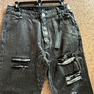 Maniere De Voir sequin straight leg black jeans NWT